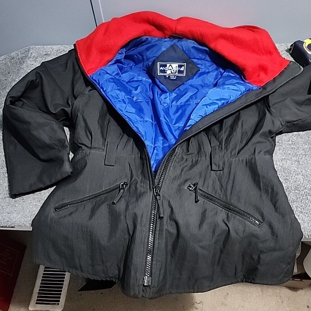 Vtg Andy Johns Winter Ski Jacket Womens Medium Black Hooded Pockets Nylon 90s